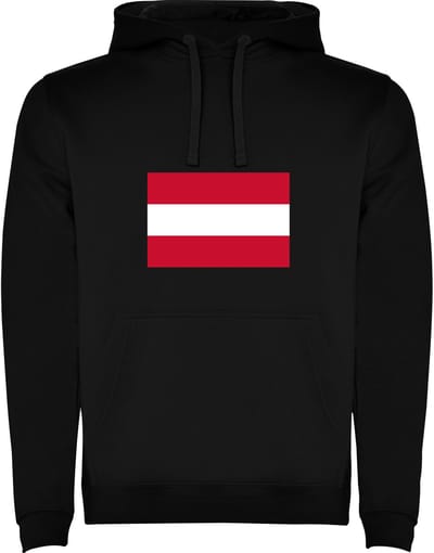 Zwarte unisex hoodie met Wereldse vlaggen het land Oostenrijk merk Roly maat M