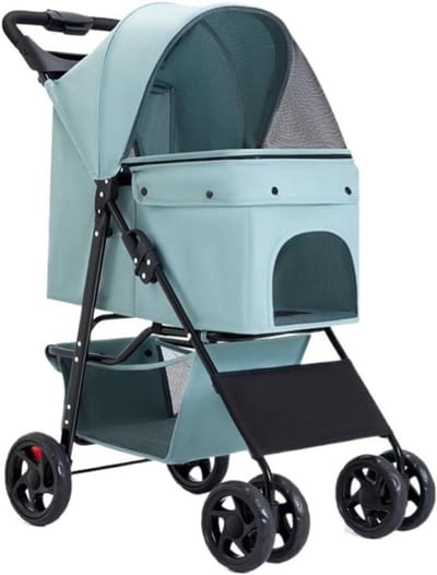 Huisdierbuggy - Hondenwagen Kattenwagen - Comfortabel Reizen - Opvouwbaar Ontwerp - 4 Wielen - Zwart