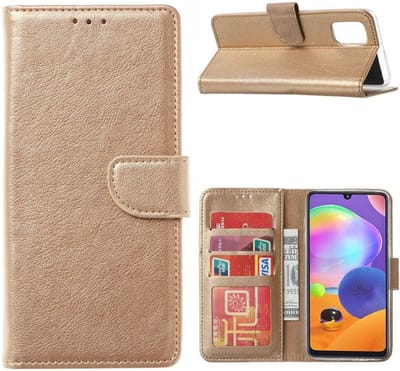 Multimedia & Accessoires PU Lederen Wallet Book Case Hoesje geschikt voor Samsung Galaxy A23 4G/A23 5G – Goud - Portemonnee – Met Stand – Kaarthouder – Pasjes Houder – Magneet Sluiting – Bookcase