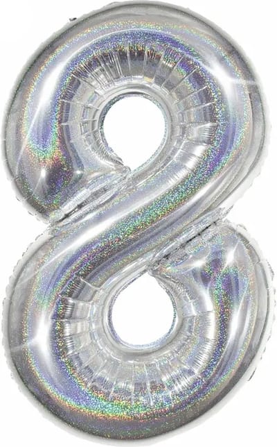 Ballon Cijfer 8 Jaar Zilver Helium Ballonnen Verjaardag Versiering Zilveren Feest Versiering Met Rietje Glitter - 86Cm