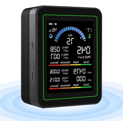 Luchtkwaliteitsmeter - Luchtkwaliteitstester Binnenluchtmonitor - Gezonde Lucht Creëren - Real-Time Data - 9 cm - Zwart