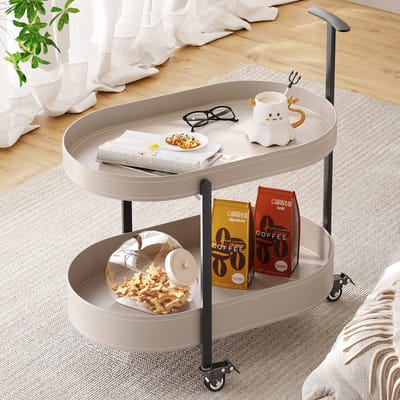 Guyii Meubels Bijzettafels 60 cm,Modern Bank Bijzettafels,Moderne Tweelaags Opbergtrolley