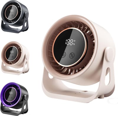 Bureau ventilator - Mini ventilator - USB ventilator - Hangventilator - Traploze snelheidsregeling met 199 standen - 8-uurs timer - LCD-display - Draagbare ventilator voor bureau, thuis op de camping - 14,8 x 7,4 x 15,6 cm - Beige