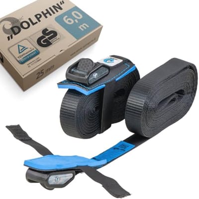 Lashing Straps 2 x 6 m - 25 mm, 500 kg, Padded, TÜV Certified - Black Clamp Lock Straps for Motorcycles