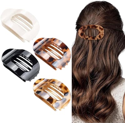 Dailygoods - Set van 4 matte platte haarclips voor dames, haarclip, dun haar & haarclip voor dik haar, ronde lay down haarspeld, gebogen platte clips, haarspelden voor dames, grote haarclip