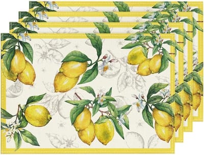 Set van 4 wasbare linnen placemats met citroenmotief voor de eettafel, tropische fruitsfeer, perfect voor thuis en feestjes, 30 x 45 cm