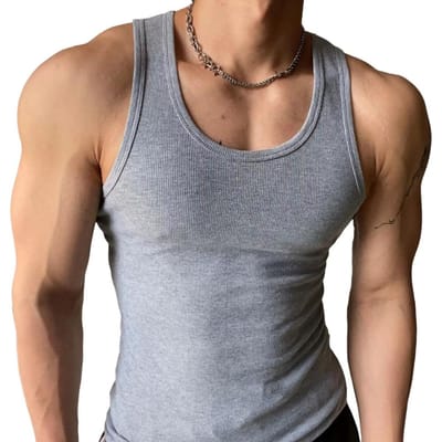 Heren Vest Effen Kleur O-hals Mouwloos Fitness Tanktops Ademend Casual Streetwear Zomer Vrijetijdskleding voor Sport Reize M gray