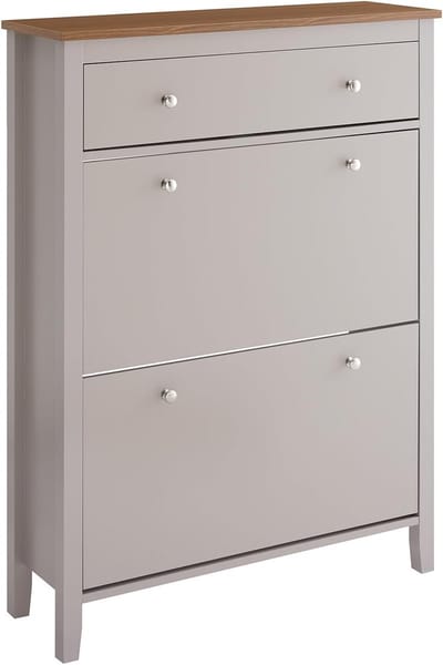 SoBuy FSR89-KA Schoenenkast met 2 Kleppen & Grote Lade – 12 paar schoenenopberglade voor entree, hal – Schoenenrek lichtbruin, 80×25×108cm