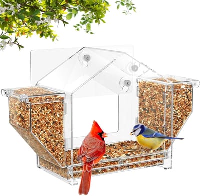 Raam Voederbak voor Vogels - Met Sterke Zuignap en Kleefstrip - Duidelijk Zicht op Vogels - 17 cm Squirrel-Proof Ontwerp - Grote Voorraad