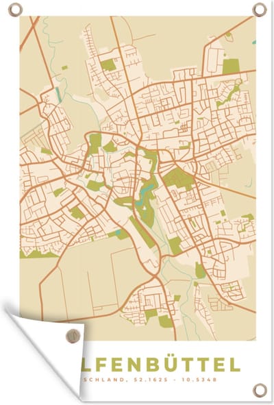 Muurdecoratie Wolfenbüttel - Kaart - Plattegrond - Stadskaart - Vintage - 120x180 cm - Tuinposter - Tuindoek