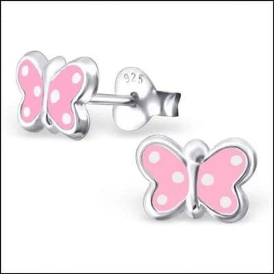 Aramat Jewels | Oorbellen | 925 Zilveren Vlinder Oorbellen 8mm Kinderen - Vlindertjes Oorstekers | Roze/stippen-5x8mm | |8mm | Zilver | Kinderen | Verkleurd niet