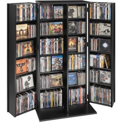 VEVOR Dvd-Kast Met 24 Vakken, Mediakast, Vrijstaande Kast 610 X 368 X 1270 Mm, Ruimtebesparende Cd-Kast voor Cd'S, Dvd'S, Boeken, Game Discs, Woonkamer, Thuiskantoor, Opnamestudio, Zwart