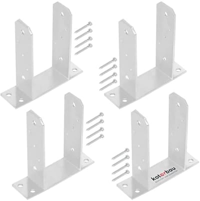 KOTARBAU® 4 stuks Paalhouder, Paalvoet, TT, Paaldrager, Verzinkt Staal, 100 mm, Zilver, Paalsteun, om te Schroeven, voor Houten Palen, voor Tuin
