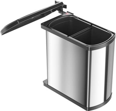 Draaibare Vuilnisemmer voor Inbouw | 2x8L Duo Afvalemmer | Gepolijst Zwart | Voor Kast vanaf 45 cm