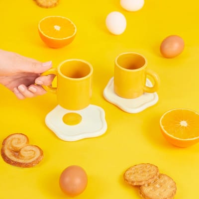 Invotis Coffee cup set Sunny Side Up yellow x2 ceramic