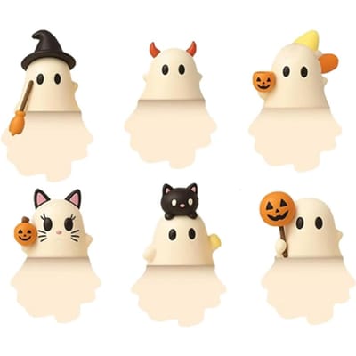 6 STuks/Set Halloween Geest Smartphone Figuur Decoratie Mini Model Poppetje Mystery Box Plak-en-plak Ornament Verrassingsdoos Cadeaus beige