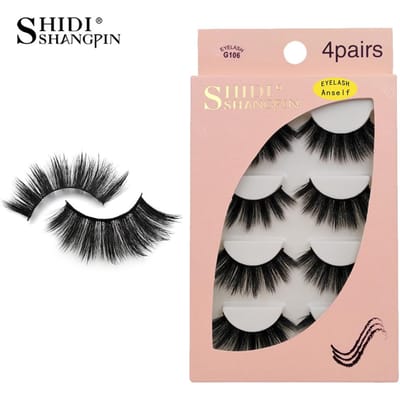 Vrouwen 4 paar 3D nepwimpers Valse wimpers voor oogmake-up Natuurlijke lange dikke wimpers voor schoonheid G106 gray