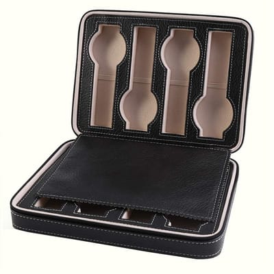Dailygoods- Horloge Box - 8 Opbergvakken - Suède/Faux Leer - Lichtgewicht - 236 x 178 x 57 mm - Zwart/Coffee - Horlogeopbergdoos