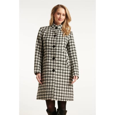 Smashed Lemon Houndstooth jas met hoge hals in zwart en off-white |