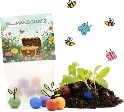 10 x Kleurrijke Bloemenschatz Bloemenks - Duurzame Zaadbommen als Cadeautje voor Kinderen en Verjaardagen
