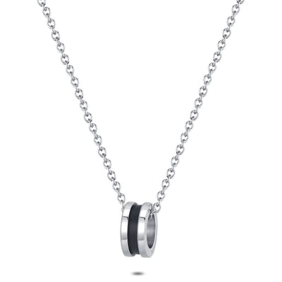 Twice As Nice Halsketting in edelstaal, ring zwart mat staal blinkend 40cm