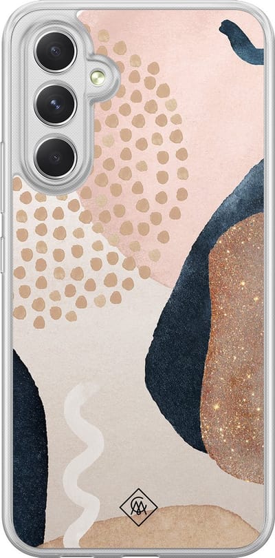 Casimoda® hoesje - Geschikt voor Samsung Galaxy A54 - Abstract Dots - 2-in-1 case - Schokbestendig - Geometrisch patroon - Verhoogde randen - Bruin/beige, Transparant