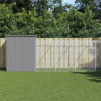vidaXL - Hondenhok - met - ren - 165x659x181 - cm - gegalvaniseerd - staal - grijs