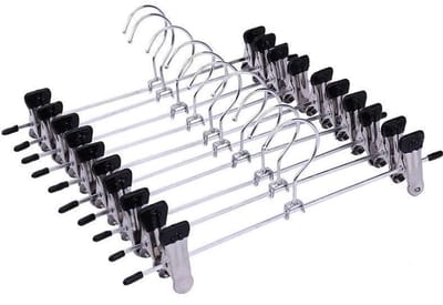 10 x kledinghanger - broekhangers met knijpers - Kledinghangers metaal- voor broeken、 shorts、 rokken、 sokken（10 x 35cm）-zilver-zwart