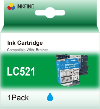 INKFIND LC521 Cyaan inktcartridge compatibel met Brother LC521 LC-521 Cyaan geschikt voor Brother DCP-J1260W/J1310DW/J1313DW/J1360DW/J1460DW - 1-pack Cyaan