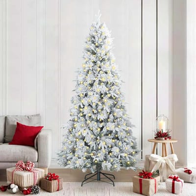 vidaXL - Kunstmatige - Hinged - Kerstboom - met - 300 - LED - Wit - 240 - cm - PE - en - PVC