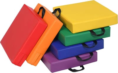 Set van 6 vierkante vloerkussens voor kinderen - Zachte zitkussens met handvatten