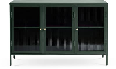 Olivine Katja Sideboard Groen - Dressoir - Metaal - Met Glas - 3 Deuren - Verstelbare Planken - Industrieel - 132 cm