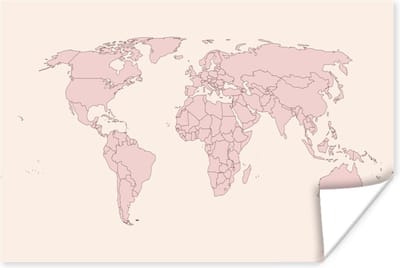 Poster Wereldkaart - Simpel - Roze - 30x20 cm
