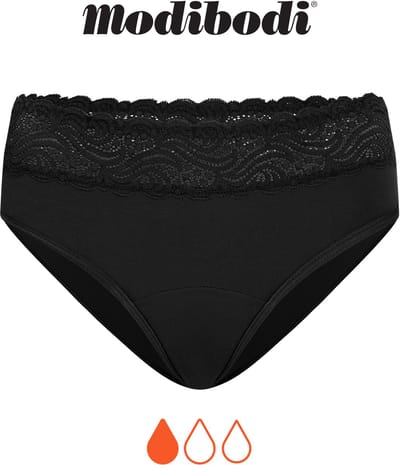 Modibodi Menstruatie Ondergoed Licht Absorberend Dames Hoge Taille Sensuele Bikinislip Lekvrij Zwart 36