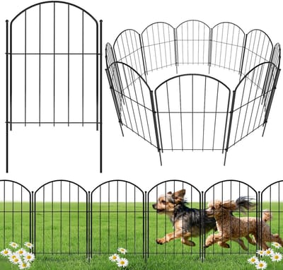 Dailygoods - Bamworld No Dig Tuinhek, 43 cm x 3 m, roestvrije metalen dierenbarrière, 10 stuks gebogen decoratieve randpanelen voor hond, bloembedrand, tuin, terras en buitentuindecoratie