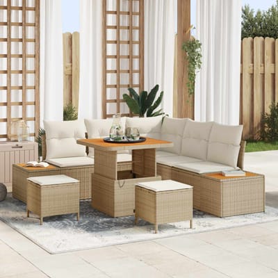 vidaXL - Tuinbank - Set - met - kussen - 8 - pcs - Beige - en - Crème