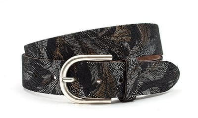 Dames riem zwart/bruin met fantasieprint - 4 cm breed - Leer - Jeans riem - Casual - Maat 85