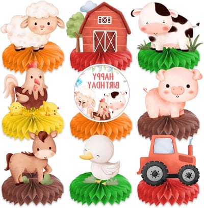Boerderij Themaparty Decoratie met 9 Stukken Honingraat Tafelversiering voor Verjaardagsfeest, Boerderij Dieren en Cadeaus