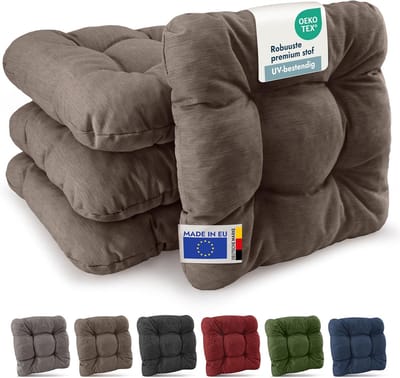 Beautissu Set van 2 Premium Stoelkussen 40x40 cm Taupe – UV-bestendig & Robuuste Zitkussen Stoel Outdoor 8 cm dik Tuin Stoel Kussen voor Balkonstoel Tuinstoel Zitkussen Indoor – HighLux SK