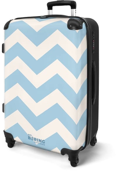 NoBoringSuitcases.com® - Koffer groot - Rolkoffer lichtgewicht - Blauw zigzag patroon - Reiskoffer met 4 wielen - Grote trolley XL - 20 kg bagage - Valiezen middelgroot - Hardcase bagagekoffer - Suitcase large