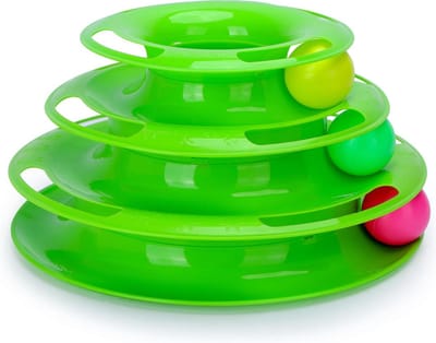 Nobleza Kattenspeelgoed - Katten Speeltoren met 3 Ballen - Interactief Speelgoed Kat - 3 Niveaus - 25 x 12,5 cm - Groen