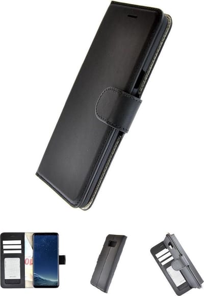 Echt Leder Zwart Wallet Bookcase Pearlycase Hoesje Geschikt voor Samsung Galaxy S8
