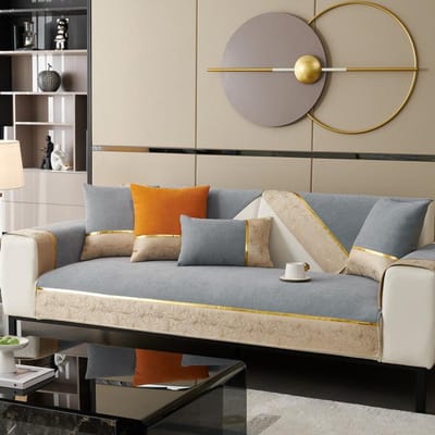 Goud Rand Reliëf Sofa Mat Chenille Antislip Sofa Hoes Kussensloop Bladpatronen Sofa Kussen Woonkamer L-type Bankhoes 70x70cm 1pcs