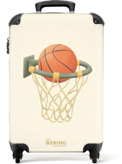 NoBoringSuitcases.com® - Kinderkoffer - Kindertrolley jongen en meisje - Basketbal in neutrale kleuren - Handbagage koffer lichtgewicht - Reiskoffer trolley kinderen - Rolkoffer met wieltjes - Past binnen 55x40x20 en 55x35x25
