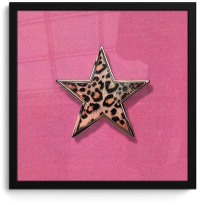 Poster in lijst - Fotolijst 40x40 cm - Posters - Ster - Luipaard - Print - Roze - Posterlijst zwart - Decoratie - Wanddecoratie woonkamer - Muurdecoratie slaapkamer