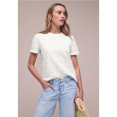Shirt met korte mouwen en ronde hals in kant