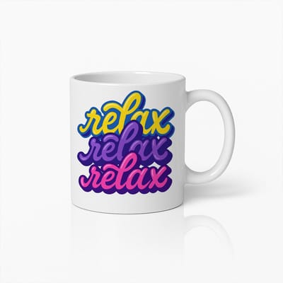 Relax Mok 330ml – Kleurrijke Motiverende Koffiebeker, Positieve Cadeau voor Ontspanning, Thuis en op Kantoor