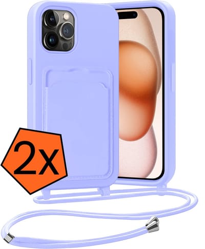 Hoesje Geschikt voor iPhone 14 Pro Max Hoesje Met Telefoonketting Pasjeshouder Case Koord - Hoesje Geschikt voor iPhone 14 Pro Max Hoes Met Kaarthouder - Lila - 2 PACK