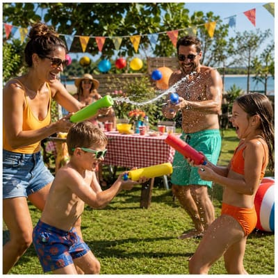 Free and Easy waterpistool spuit van foam - met bolletje drukstang - 21 cm - 4x stuks - Foam waterspuiters - zwembad speelgoed