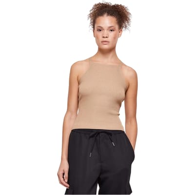 Urban Classics - Rib Knit Crossed Back Mouwloze top - L - Beige